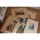 A collection of artist's work inc. sketch pads, engravings, watercolours etc