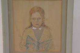 A H Walker, Reading Alice in Wonderland, portrait, pencil drawing highlighted with wash, inscribed