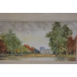 MW Paterson, Jardin de Tuileries, watercolour, signed and dated 1961, paper label verso (18cm x