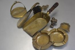 A mixed lot including a WWI trench art brass griddle with engraved thistle and date 1906, with