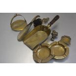 A mixed lot including a WWI trench art brass griddle with engraved thistle and date 1906, with