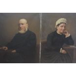 19th century School, A Husband and Wife, a pair of portraits, unframed. 61cm by 46cm