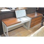 A modern Schreiber teak and laminated two piece bedroom suite comprising a dressing table with