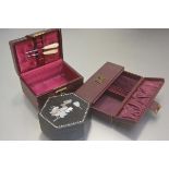 A Cumming & Son, Edinburgh, Edwardian leather sewing, manicure and jewellery case in red hide (8cm x