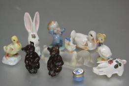 A mixed lot of animal figures including a Wade china figure, Nod, a Plichta bunny rabbit, a Herend