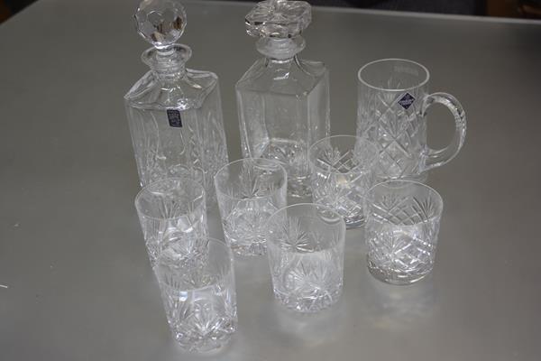 Three pairs of Edinburgh Crystal slice cut whisky tumblers (h.8cm), an Edinburgh presentation