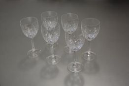 A set of six crystal slice cut white wine glasses (h.15cm x d. 6cm)
