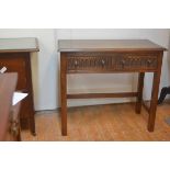 A Bevan Funnell reproduction oak side table, with rectangular top over arcaded drawers, on square