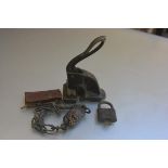 A desk embosser/punch and two various padlocks with keys (3)