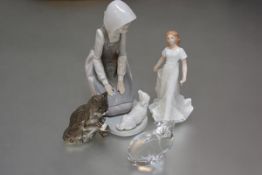 A Nao Spanish porcelain figure, Girl with Lamb, a Royal Doulton china figure, Friendship, with