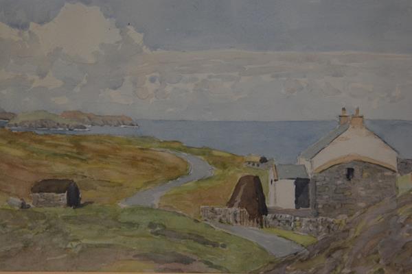 William Jardine Dobie, Crask, Betty Hill, Sutherland, watercolour, signed with initials, dated 1950,