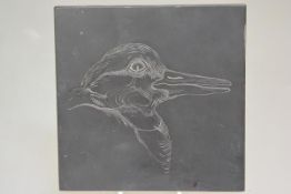 Hanover Fine Arts, Granda Ainsworth, a slate tablet with engraved bird's head, signed verso and