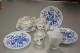 A mixed lot comprising a set of four Royal Worcester Rhapsody pattern blue transfer printed