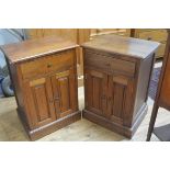 A pair of hardwood bedside cabinets, with rectangular tops over single frieze drawers, over