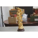 A 19thc spelter gilded figure, Summer, with triple light fitting bocage (h.55cm x d.16cm)