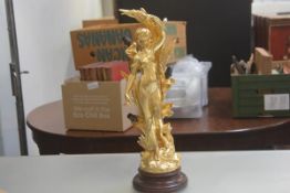 A 19thc spelter gilded figure, Summer, with triple light fitting bocage (h.55cm x d.16cm)