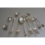 A Brook & Sons, Edinburgh, rat tail pattern part set of flatware including four dessert forks, a