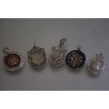 Five various silver presentation enamelled and inscribed medals, Tennis Runner Up 1938, SSAA 1935