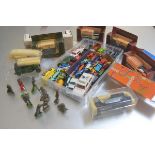 A mixed lot containing Corgi and Matchbox cars etc., including a landrover, trucks, a Royal