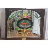 A mahogany framed arched top pub mirror with reverse painted Goldfish, Carassius Auratus, enclosed
