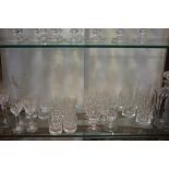 Four crystal slice and thumb cut white wine glasses, five crystal schooners, six crystal thumb cut