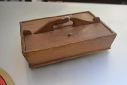 A 19thc pine country house housemaid's box with twin lift up sections and central handle (h.8cm x