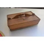 A 19thc pine country house housemaid's box with twin lift up sections and central handle (h.8cm x
