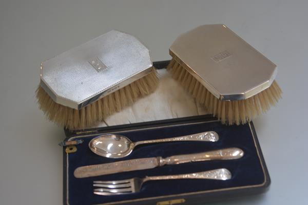 An Edwardian Birmingham silver three piece Christening set comprising a fork, spoon and knife and