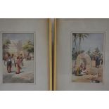J Aubert, Two Egyptian Scenes, the Well and the Street, watercolour, signed (22cm x 14cm)