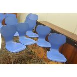 A set of twelve Danerka Danish Jacobsen style blue lacquered bentwood chairs on chrome supports (