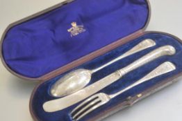 An Edwardian Mappin & Webb Bros. engraved Epns three piece Christening set comprising a three