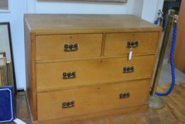 A 19thc pine chest, with satinwood top, fitted two short and two long drawers, on plinth base (h.