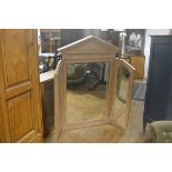 A light ash finish Adam style pedimented mirror with urn and laurel wreath frieze, above a