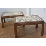 A pair of G Plan teak 1960s/70s tile top coffee tables with rounded angles on square shaped supports