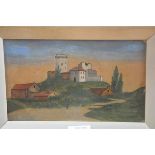 W.T., A Fortified Italian Mountain Farm, oil on paper, signed with initials and dated 6 1 08, in