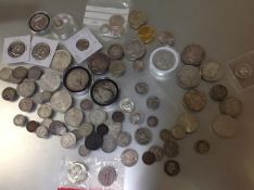 Seventy mixed foreign silver coins, varying standards, eight base metal and two reproduction