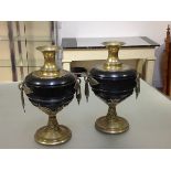 An imposing pair of late 19th century bronze-mounted slate vases, each with elongated everted neck