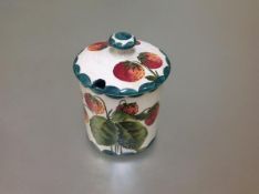 A Wemyss strawberry pattern preserve jar, early 20th century, of cylindrical form, with Thomas