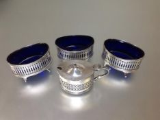 A set of three George V silver salts, Stokes & Ireland Ltd, Chester 1924 (one dated 1922), in the