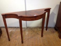 An 18th century style walnut and burr walnut console table, modern, the shaped top with bowed