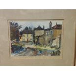 Chris Connell (Scottish, 20th century), "Fontaines, Old Houses, Burgundy", signed and inscribed,