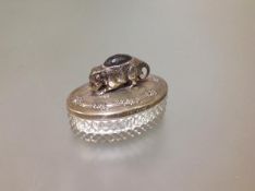 An Edwardian silver novelty pin cushion cut-glass pin jar, Arthur Johnson Smith, Birmingham 1909,