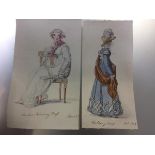 Two Regency fashion watercolours, "Walking Dress" and "Indoor Morning Dress", watercolours on paper,