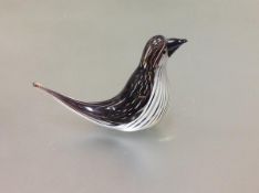 A Murano glass bird model, 1950/60, possibly Dino Martens for Fratelli Toso, the body with black and