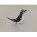 A Murano glass bird model, 1950/60, possibly Dino Martens for Fratelli Toso, the body with black and