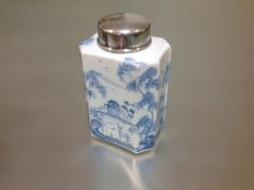 Deborah Sears for Isis Pottery a silver-mounted "Delftware" tea caddy, in 18th century style, with