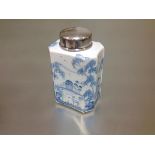 Deborah Sears for Isis Pottery a silver-mounted "Delftware" tea caddy, in 18th century style, with