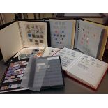 A group of six stamp albums, GB and World stamps: two volumes mint UK collection in Lindner hinge-