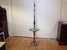 A 1920's silver lacquer Chinoiserie standard lamp table combination, probably Hille of London, of