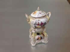 A 19th century Berlin style porcelain incense burner, with pierced oval cover over a conforming